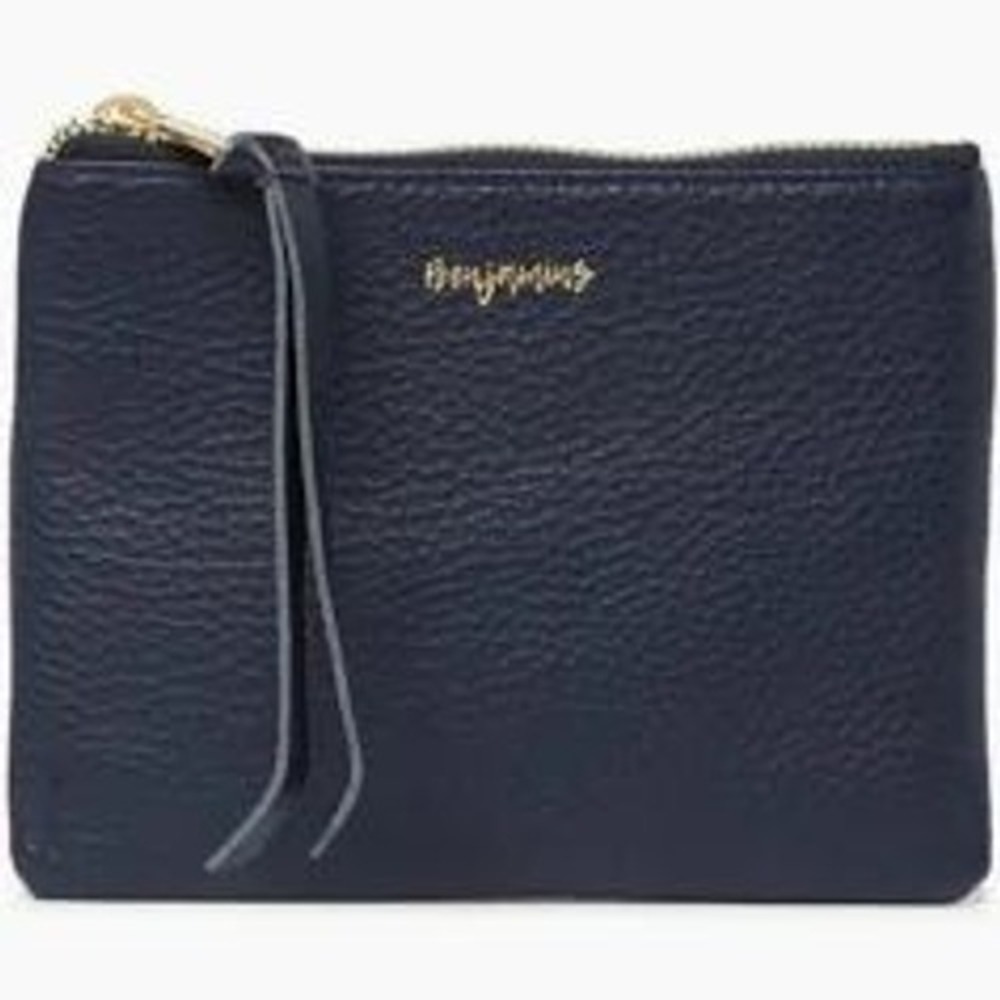 Aimee Kestenberg wallet pouch BENJAMINS embossed zipper tassel pull navy gold ec